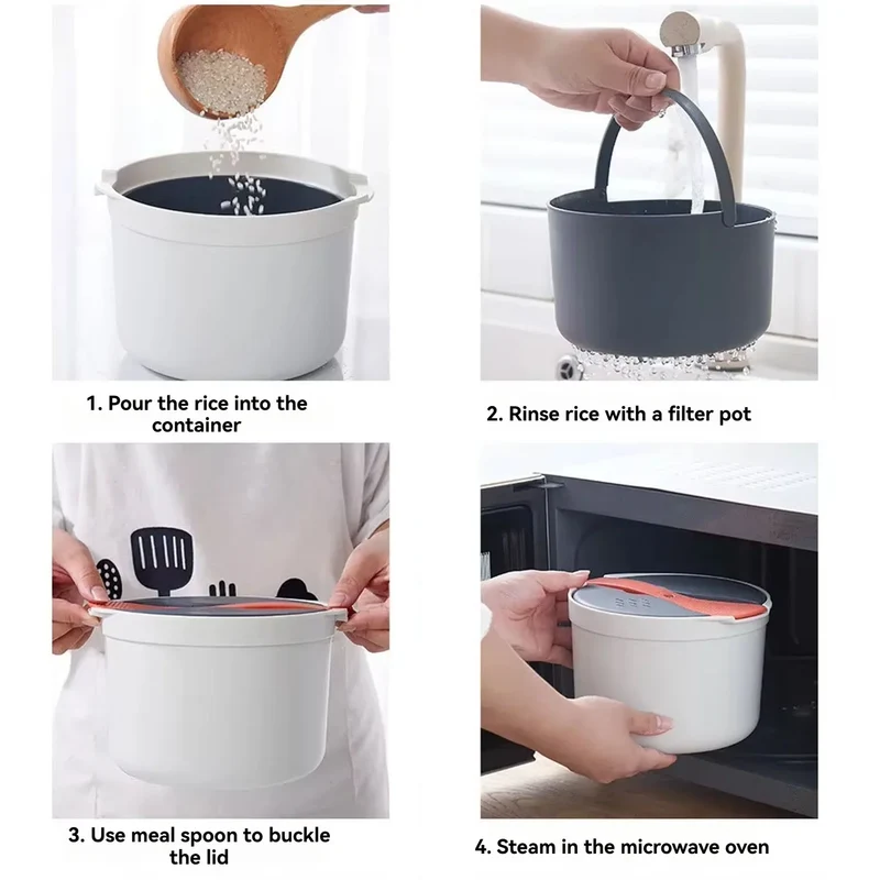 Microwave Oven Rice Cooker Portable Food Container Multifunction Steamer Rice Cooker Bento Lunch Box Steaming Utensils
