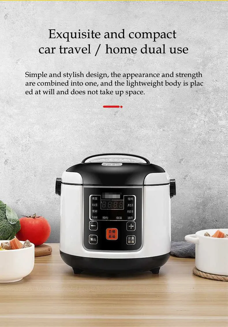 12V 24V Electric Rice Cooker Car Truck Multicooker Timing Reservation Food Heating Cooking Steamer Soup Stew Pot Steamer Cooker