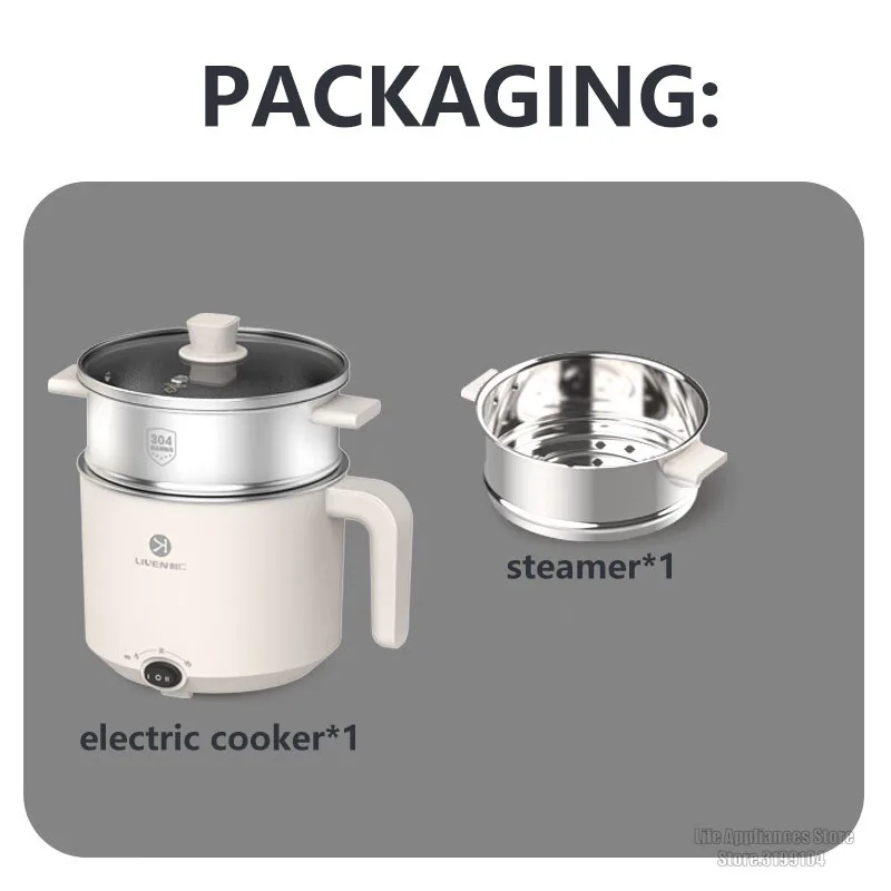 Liven Electric Multi Cooker 1.8L with 304 Stainless Steel Steamer Multifunctional Cooking Rice Porridge Noodle Mini Hot Pot 600W