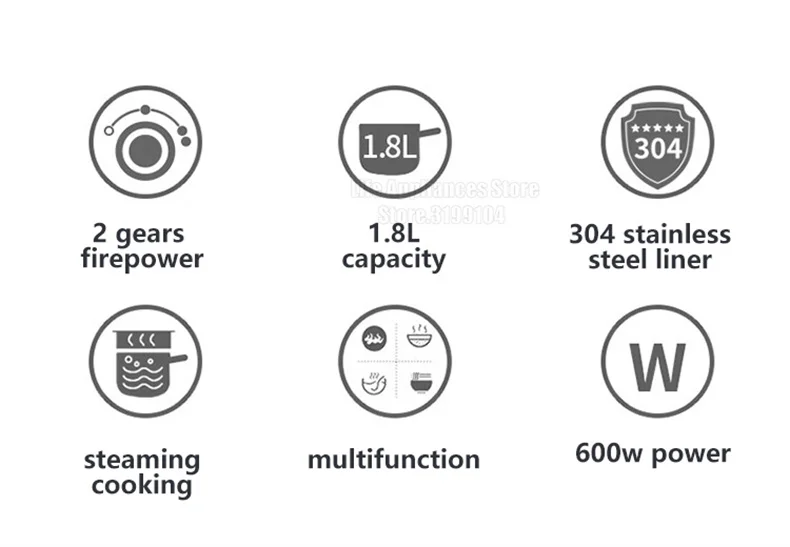 Liven Electric Multi Cooker 1.8L with 304 Stainless Steel Steamer Multifunctional Cooking Rice Porridge Noodle Mini Hot Pot 600W