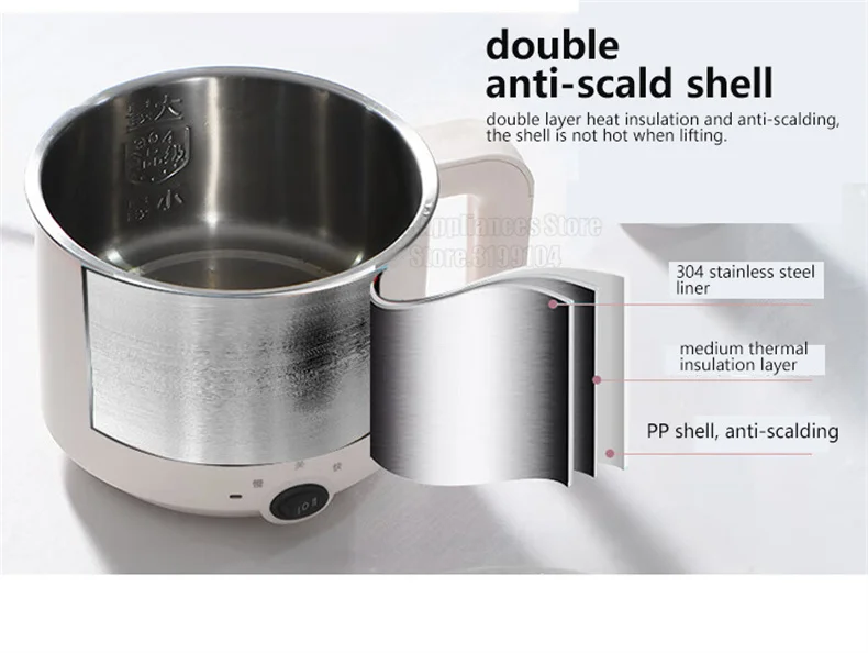 Liven Electric Multi Cooker 1.8L with 304 Stainless Steel Steamer Multifunctional Cooking Rice Porridge Noodle Mini Hot Pot 600W
