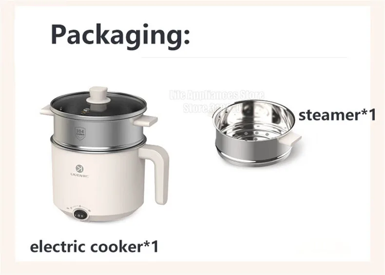 Liven Electric Multi Cooker 1.8L with 304 Stainless Steel Steamer Multifunctional Cooking Rice Porridge Noodle Mini Hot Pot 600W