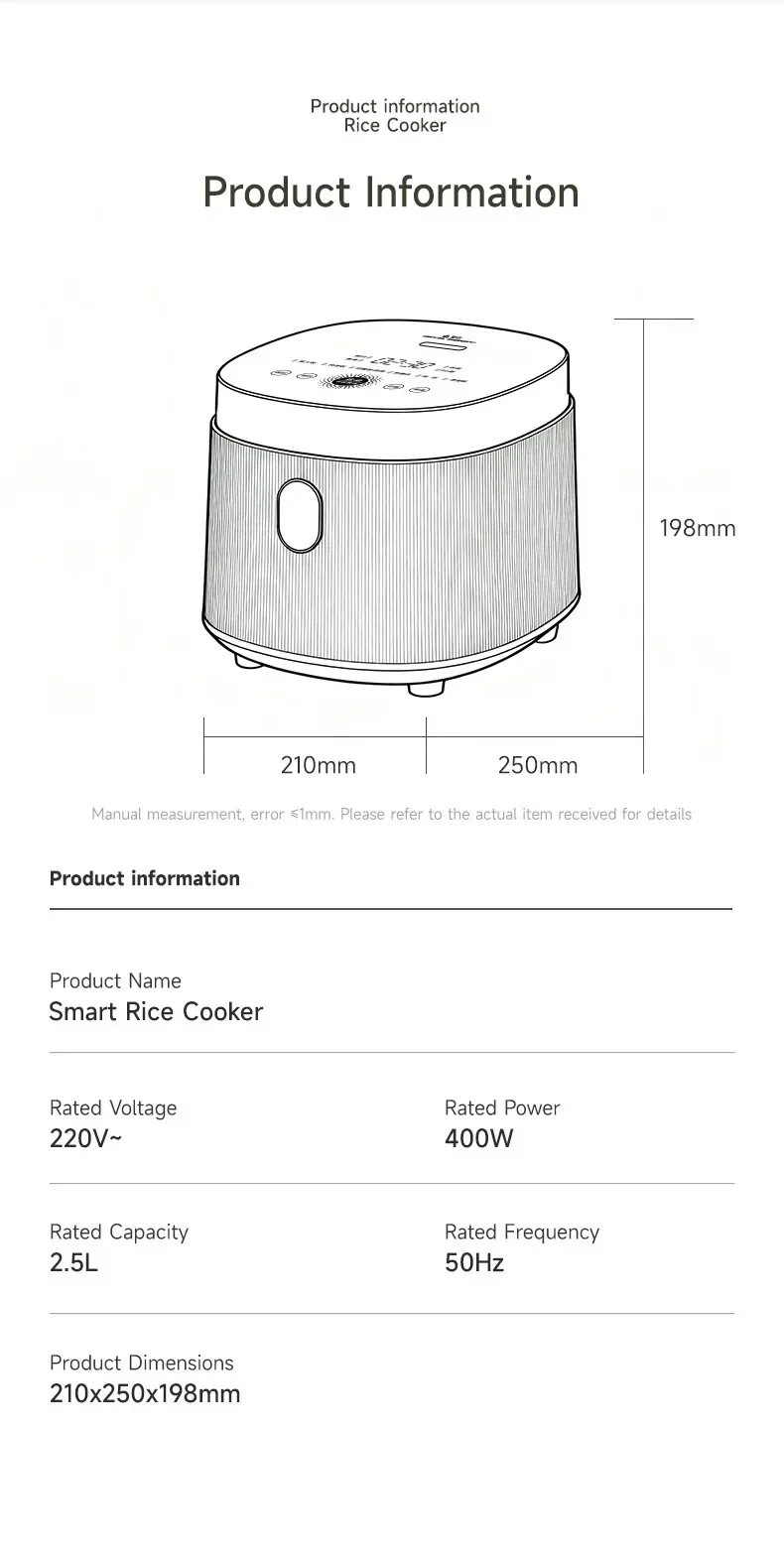 2.5L Electric Rice Cooker Titanium Liner for 2-3 People Mini MultiCooker Smart Steamed Rice Kitchen Machine 220V