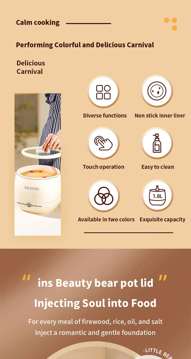 1.8L Portable Smart Rice Cooker - Multifunctional Non-Stick Rice Cooking Pot for Cooking Rice, Soup, for Dorms & Small Kitchens