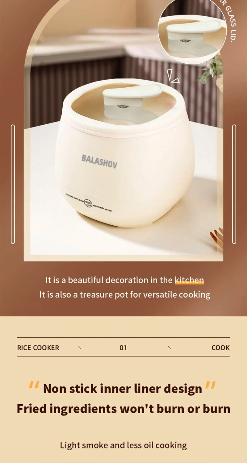 1.8L Portable Smart Rice Cooker - Multifunctional Non-Stick Rice Cooking Pot for Cooking Rice, Soup, for Dorms & Small Kitchens