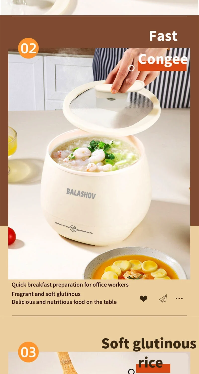 1.8L Portable Smart Rice Cooker - Multifunctional Non-Stick Rice Cooking Pot for Cooking Rice, Soup, for Dorms & Small Kitchens