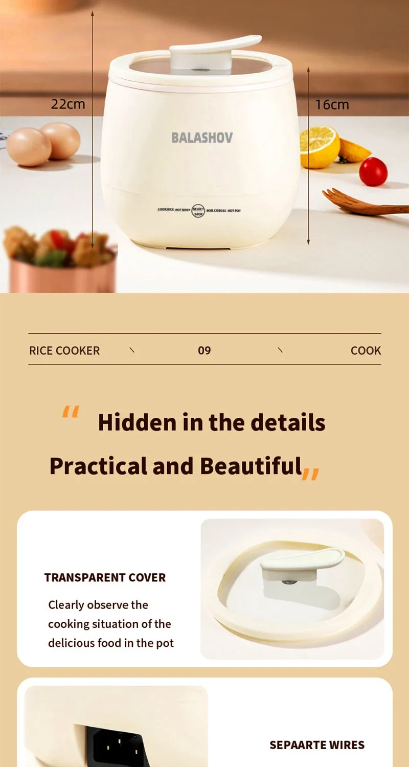 1.8L Portable Smart Rice Cooker - Multifunctional Non-Stick Rice Cooking Pot for Cooking Rice, Soup, for Dorms & Small Kitchens