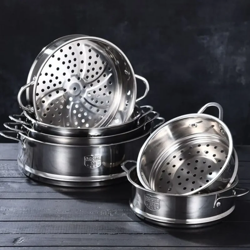 304 Stainless Steel Steamer Basket 16-32cm Thickened Pot Steaming Grid Safe Material Thicken Strainer Food Steam Rack