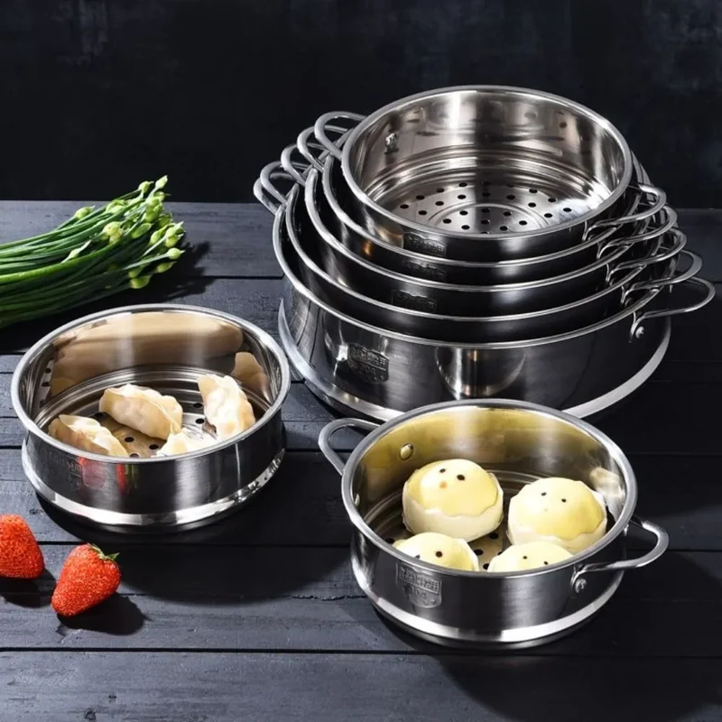 304 Stainless Steel Steamer Basket 16-32cm Thickened Pot Steaming Grid Safe Material Thicken Strainer Food Steam Rack
