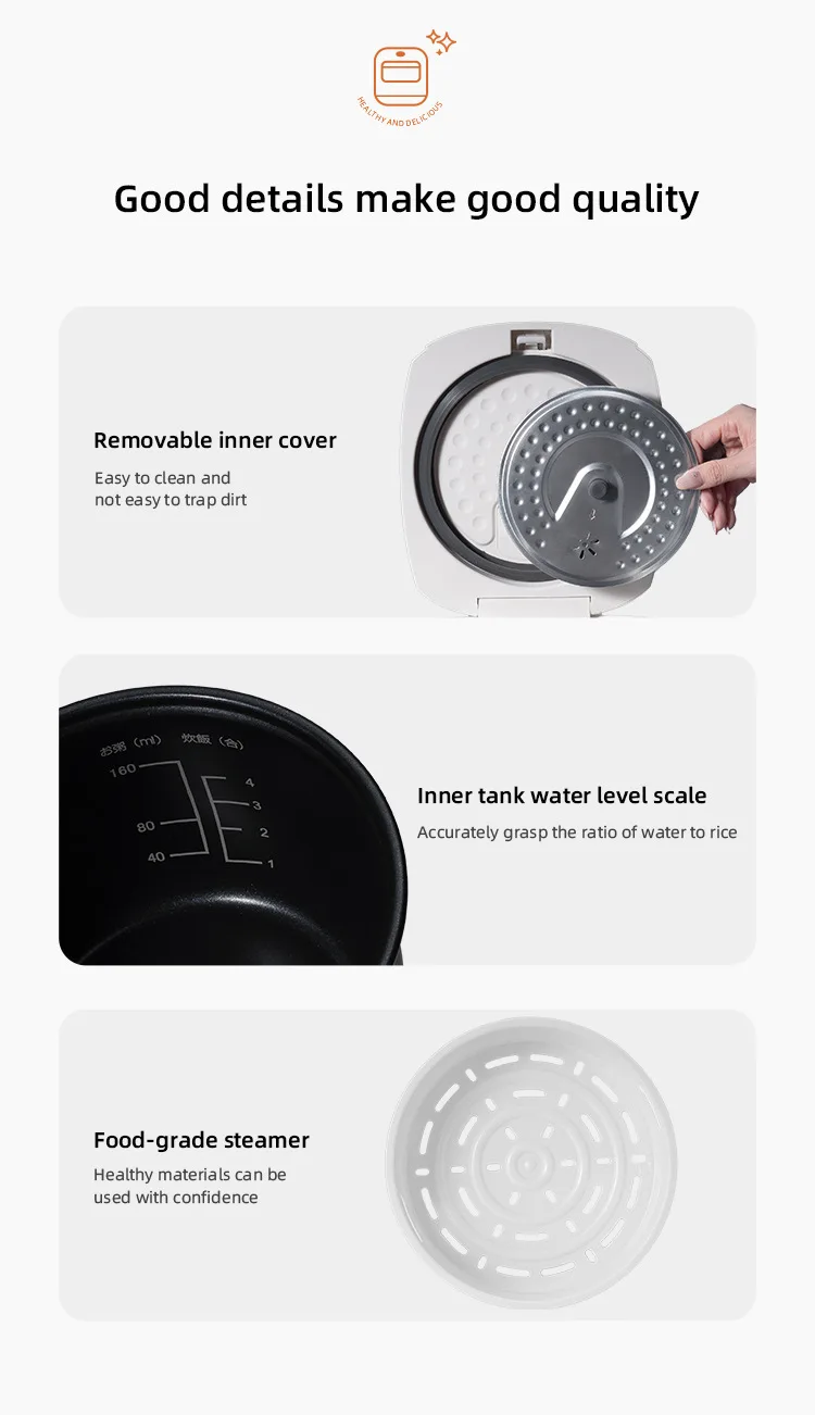 DIVEDEER 2L Electric Rice Cooker Non-stick Pot Smart Features Reservation Keep Warm Functions Perfect for 1-2 Person Households