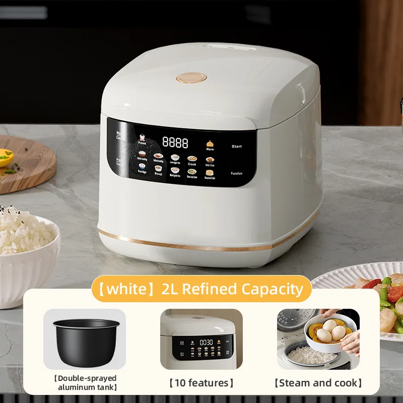 DIVEDEER 2L Electric Rice Cooker Non-stick Pot Smart Features Reservation Keep Warm Functions Perfect for 1-2 Person Households
