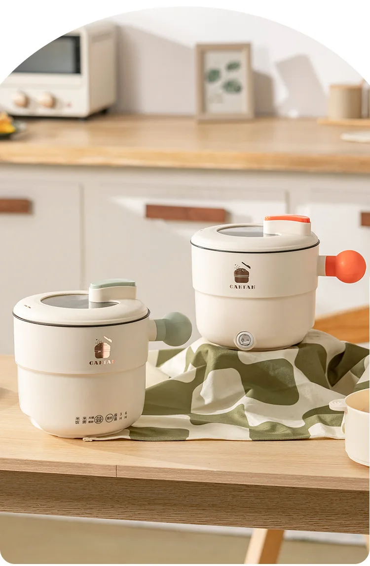 220V 1.8L Ball Handle Electric Heating Pot Multi-functional Household Rice Cooker Easy To Clean 4-in-1 Steaming Frying Rinsing