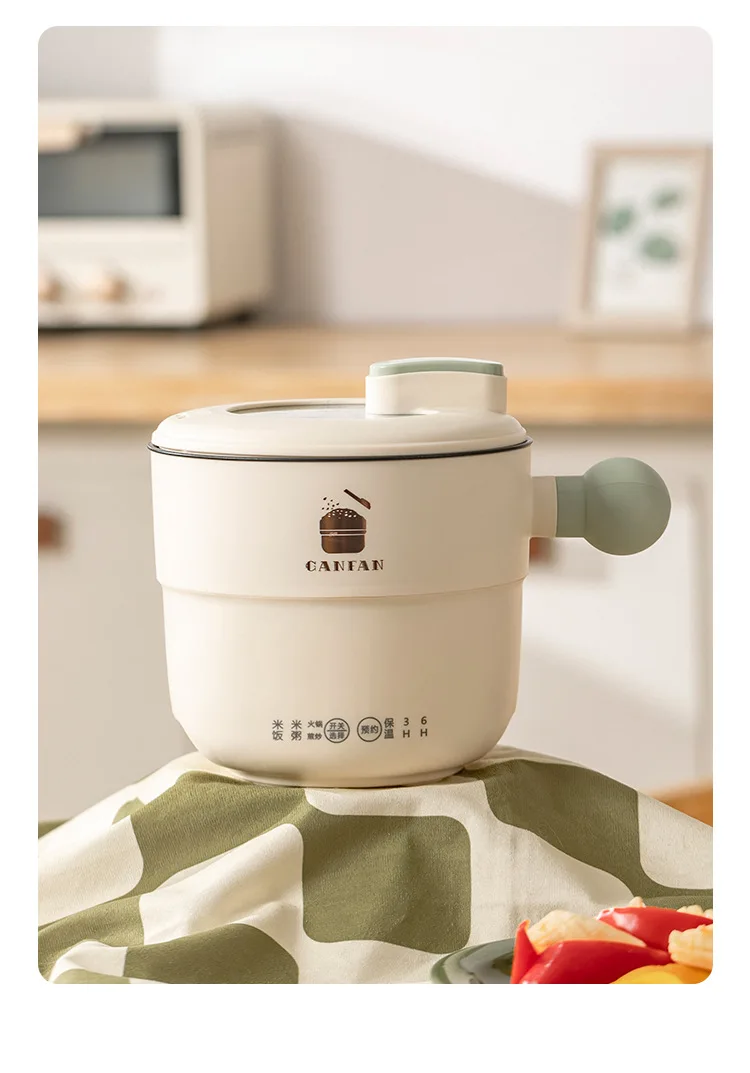 220V 1.8L Ball Handle Electric Heating Pot Multi-functional Household Rice Cooker Easy To Clean 4-in-1 Steaming Frying Rinsing
