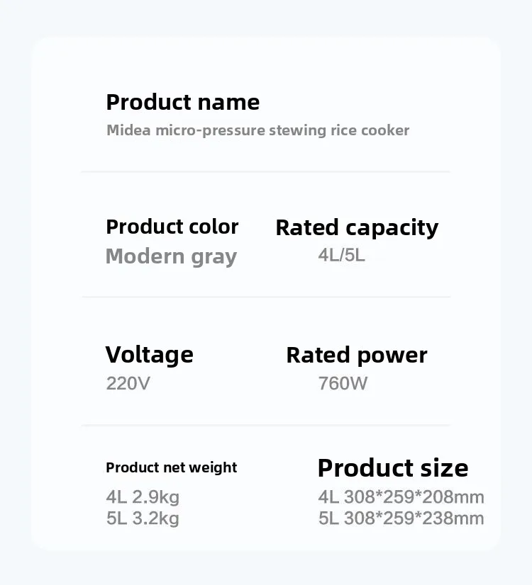 Home-use smart rice cooker with timer function, 4L/5L multi-functional non-stick large capacity MB-RE430