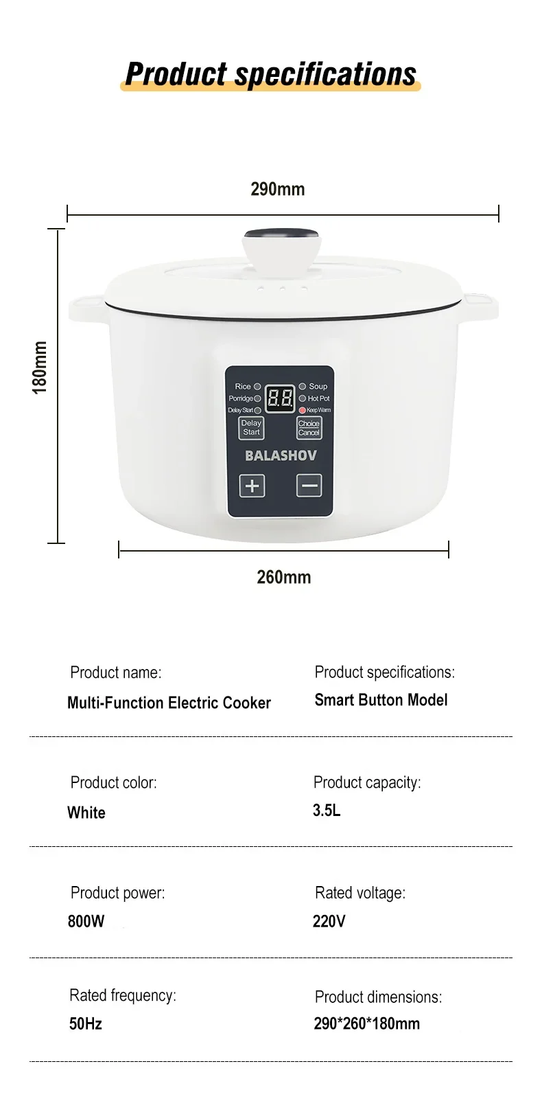 220V Household Multi Cookers 3.5L Electric Cooker Non-stick Cooking pot Hot Pot Smart Rice cooker Cooking Appliances