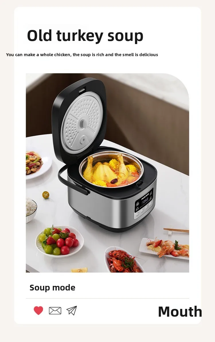Low sugar rice cooker rice soup separation steaming 2-3L uncoated stainless steel rice cooker timer reservation