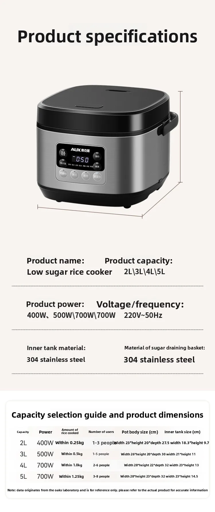 Low sugar rice cooker rice soup separation steaming 2-3L uncoated stainless steel rice cooker timer reservation
