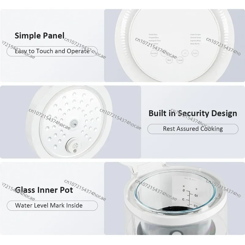 Home Appliance 3L 600w Smart Multicooker Food Cooke Uncoated Electric Glass Rice Cooker with Time Preset Func