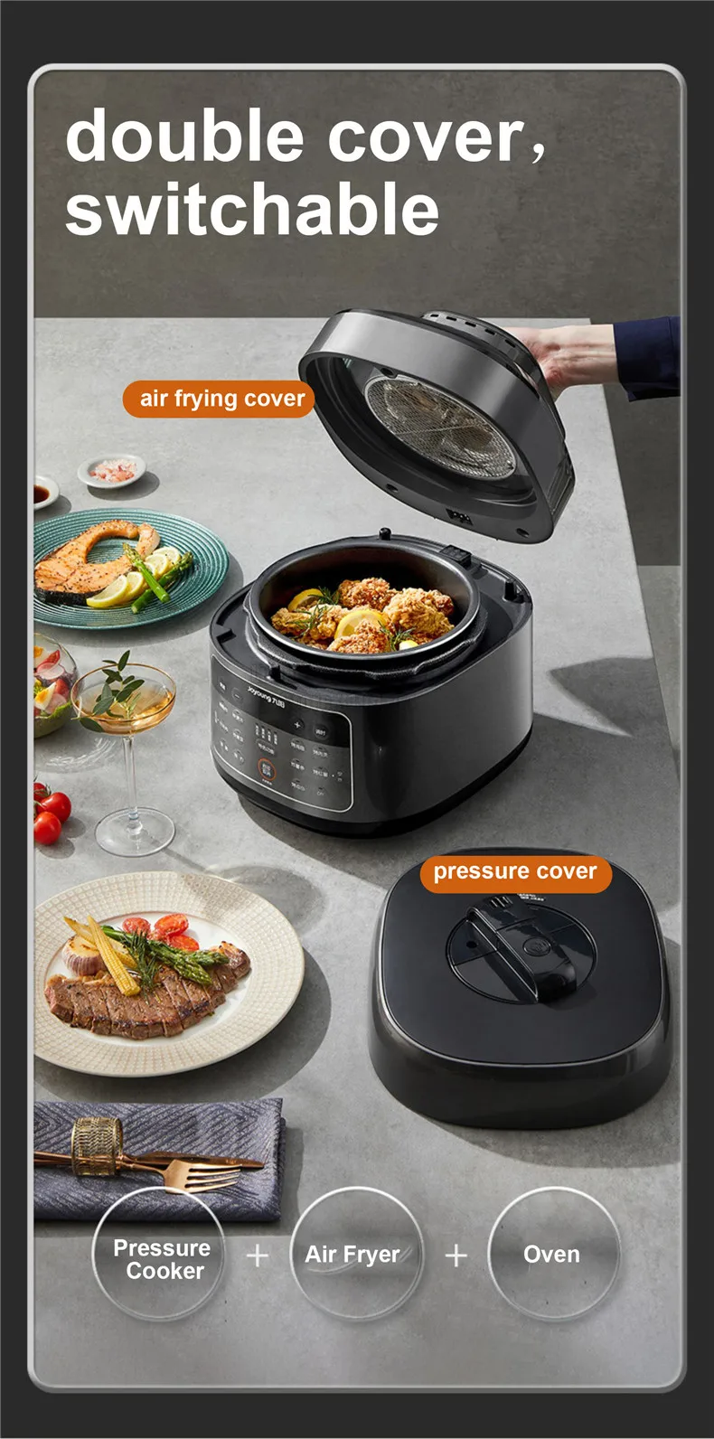 Joyoung B991 Pressure Cooker 70KPa Double Lids 220V Electric Air Fryer Multifunctional 4-In-1 Rice Cooking Pot 24H Appointment