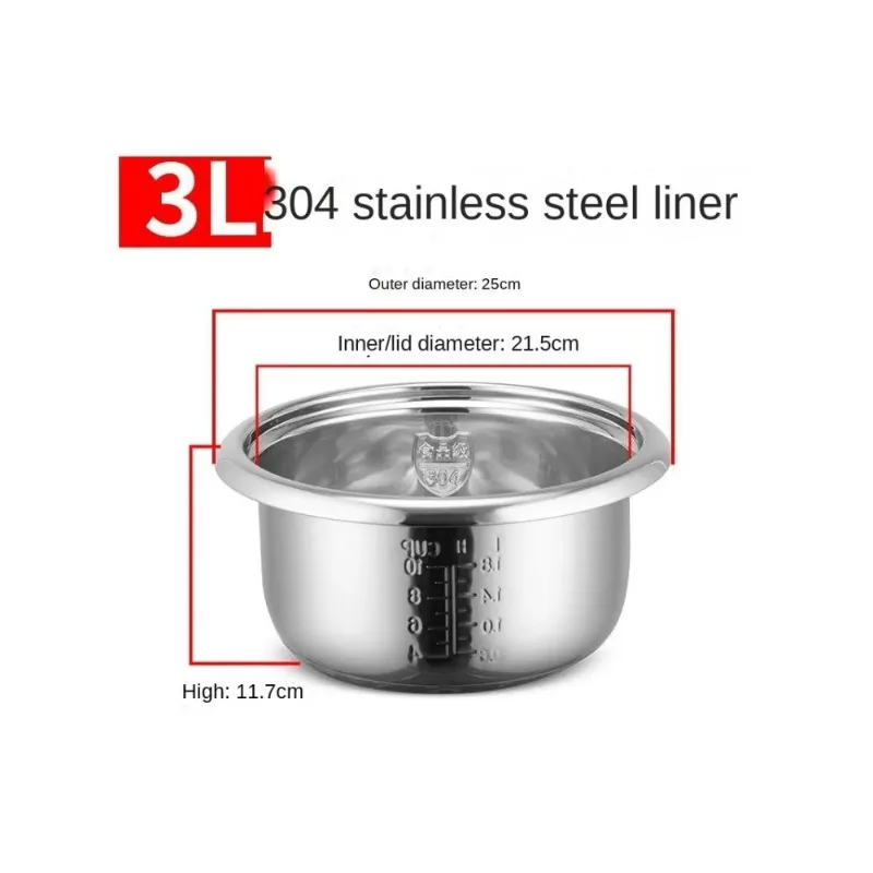 High Quality 3L 304 stainless steel rice cooker inner container Non stick Cooking Pot Replacement Accessories Rice Cooker liner
