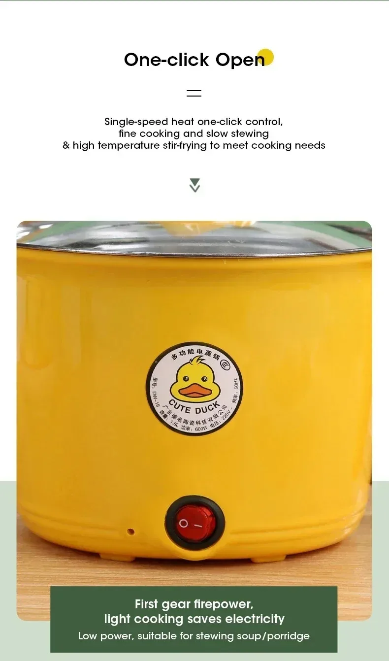 1.8L Multifunctional Electric Hot Pot Non-stick Cooker for Soup Boil Fry Energy Saving Kitchen Appliance for 1-2 People Suitable
