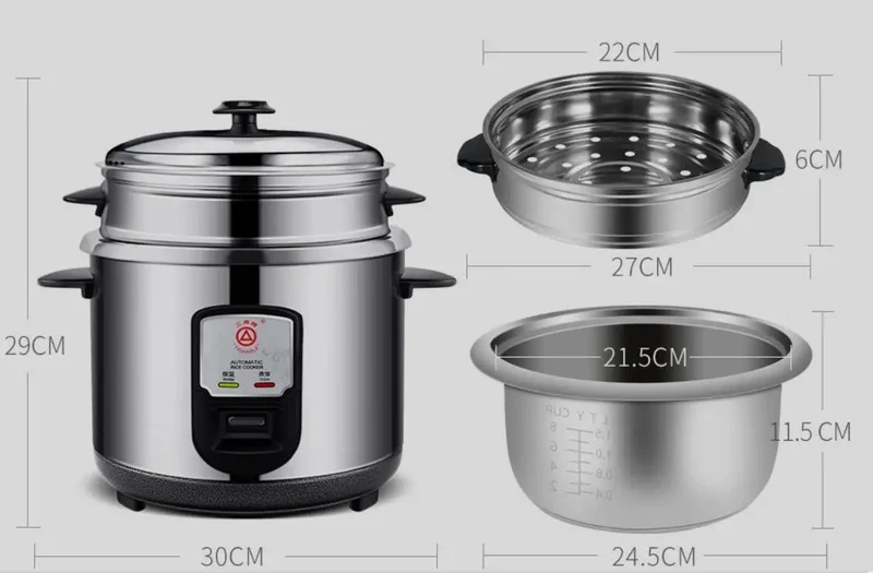 household electric food cooker Triangle CKD-Z30G small home rice cooker 3L all stainless steel inner 220-230-240V soup maker