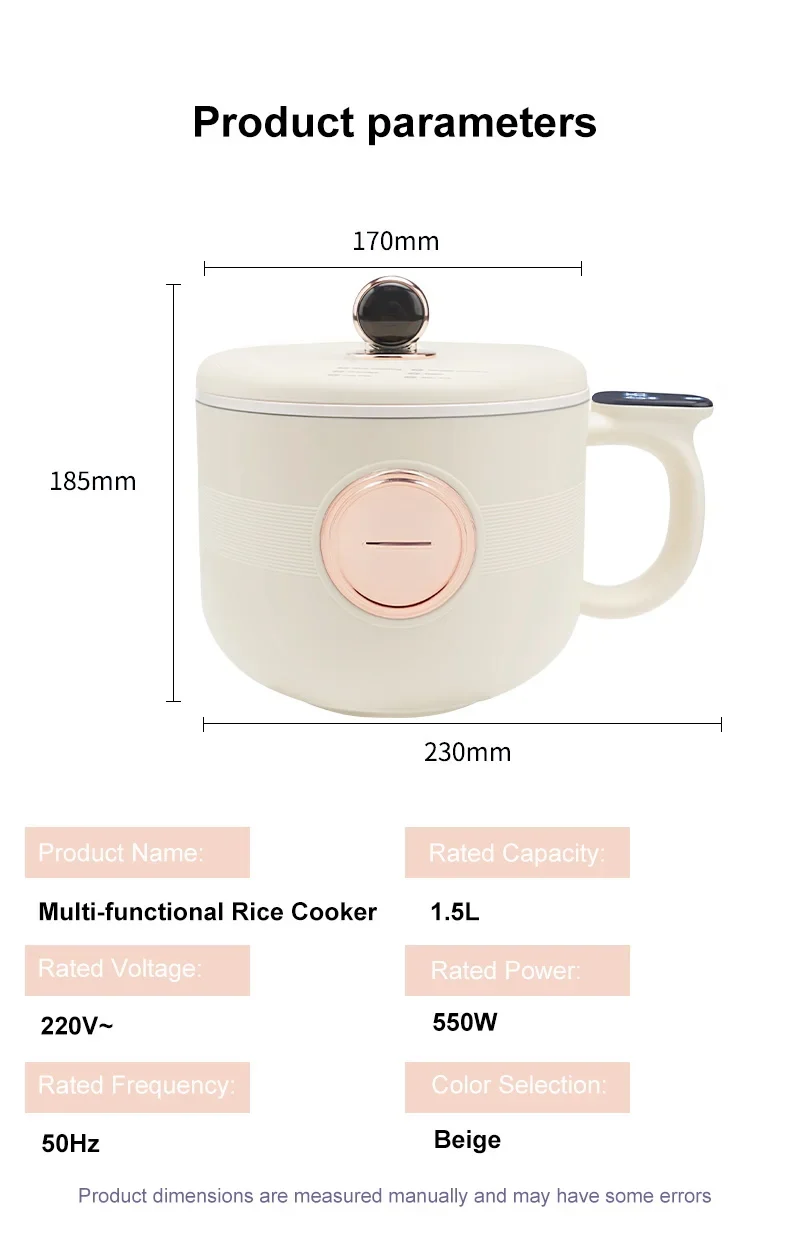 220V Multi Cookers Portable Electric Hot Pot 1.5L Household Non-stick Pan electric cooking pot for Ramen, Dumplings, Oatmeal