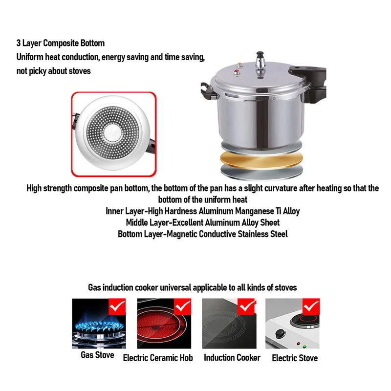 Pressure Cooker Aluminum Alloy Pressure Canning Pot Cooker Explosion Proof Large Capacity Fast Cooking Pot Kitchen Cookware