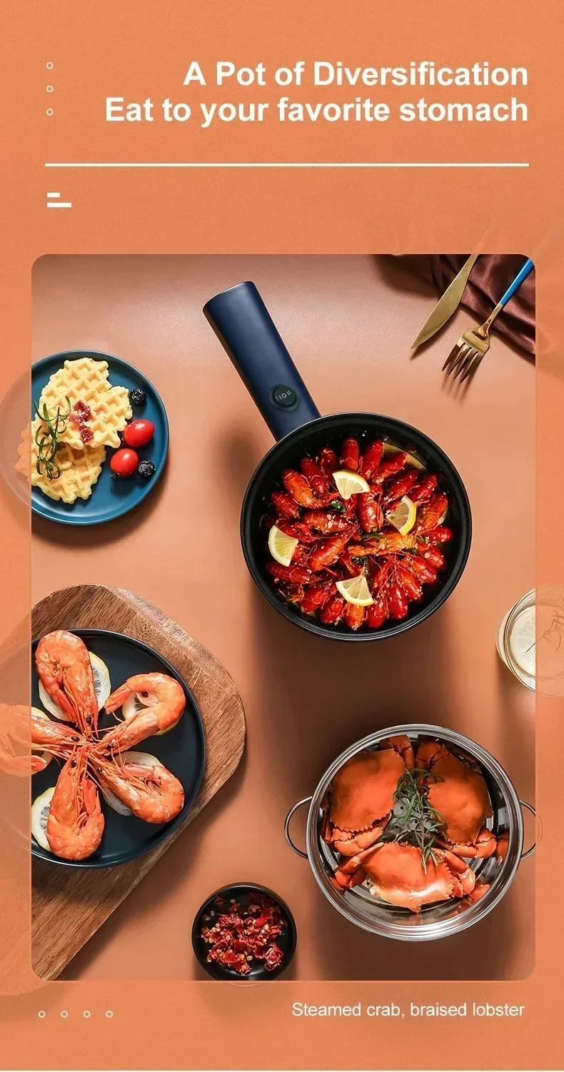 Non-stick Multifunctional Electric Skillet For Dormitory and Home Use Single/Double Layer Hot Pot Electric Rice Cooker 220V