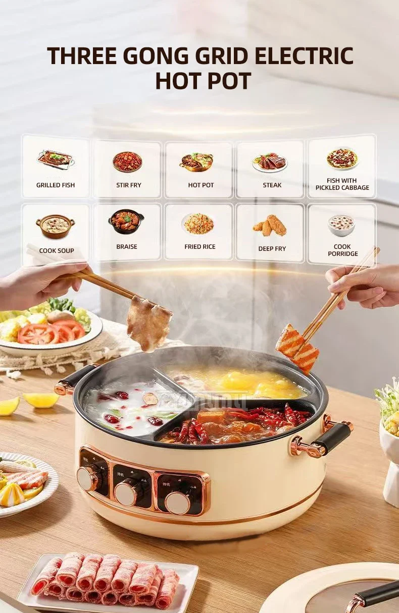 5L Electric Hot Pot High-power Cooking Electric with 3 Different Flavors Multi-functional Panela