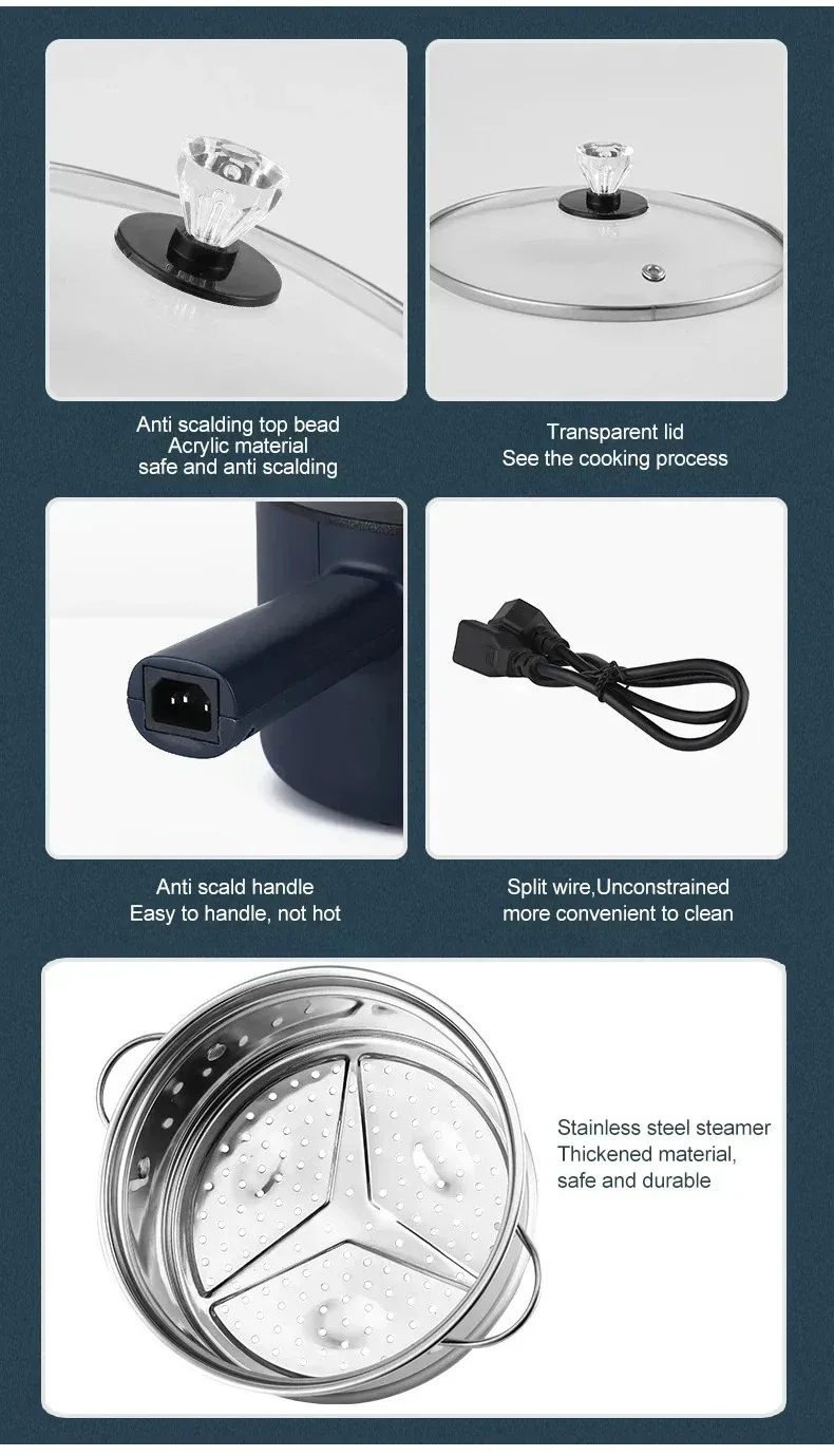 1.8L Mini Household Electric Rice Cooker Multifunction Hot Pot Non-stick Pan Single Double Layer for Students Dormitory