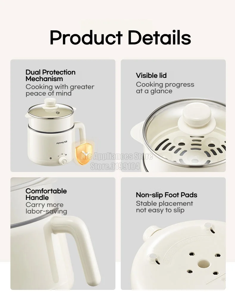 Joyoung HG18-G151 Electric Multi Cooker with Steamer 800W 1.8L Capacity Kitchen Appliance for Healthy Cooking