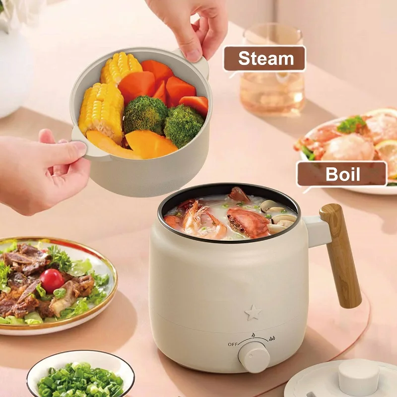 1.2L Electric Cooker Student Dormitory Low Power Noodle Cooker Multifunction Pot Portable Travel Mini Electric Hot Pot 200W