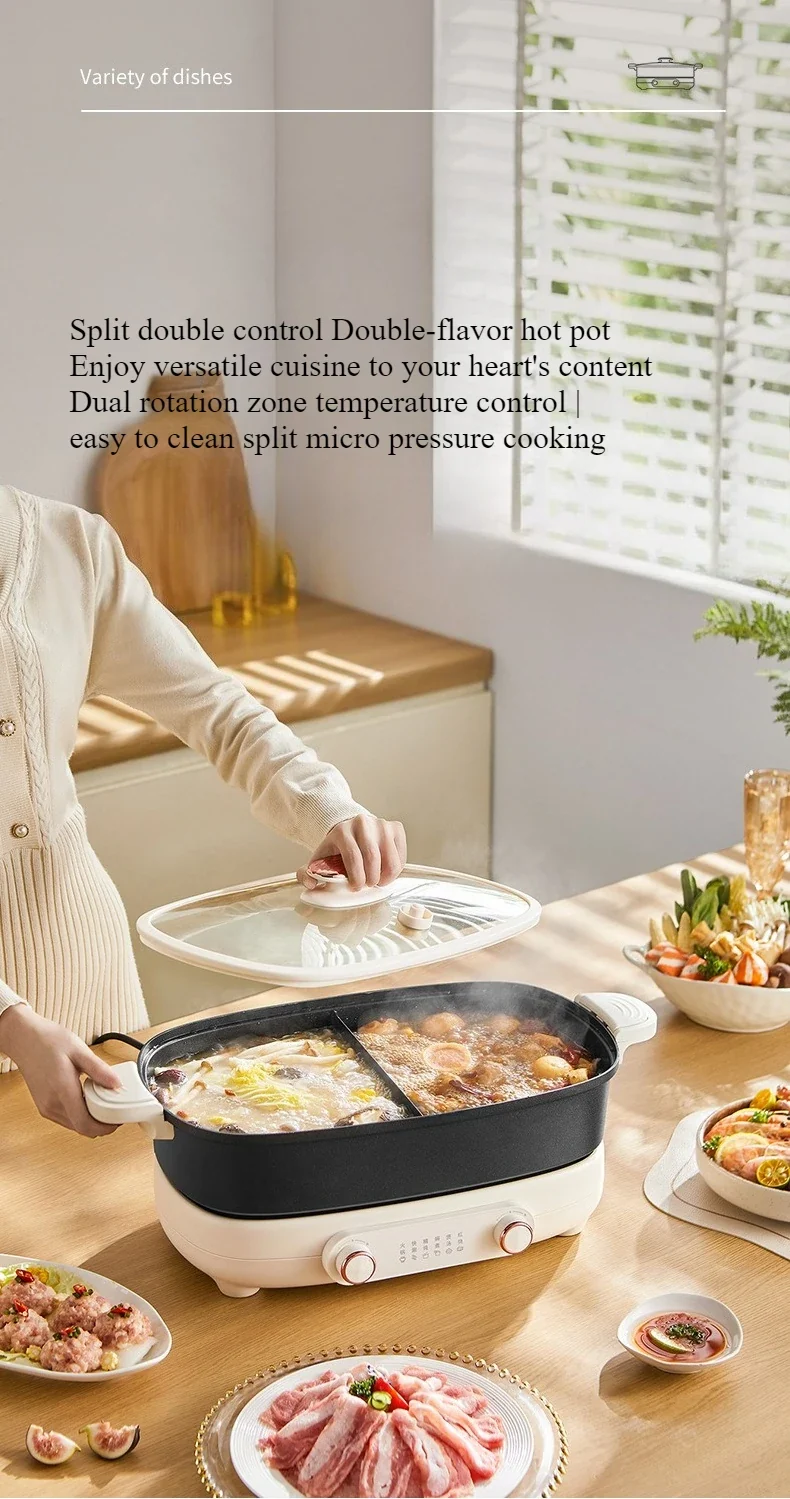 220V Non Stick Electric Hotpot Household Mandarin Duck Split Multi Functional Electric Boiling Pot