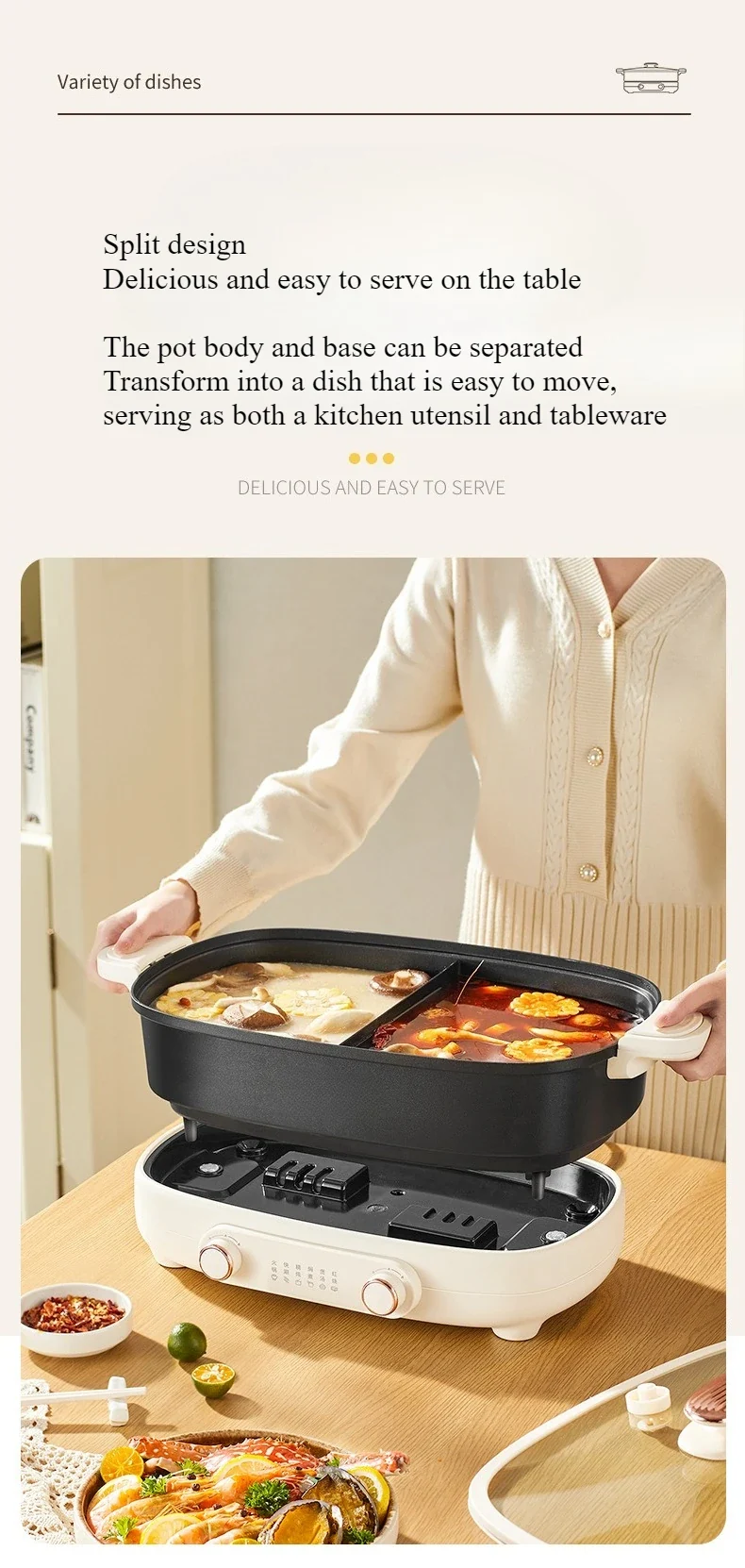 220V Non Stick Electric Hotpot Household Mandarin Duck Split Multi Functional Electric Boiling Pot