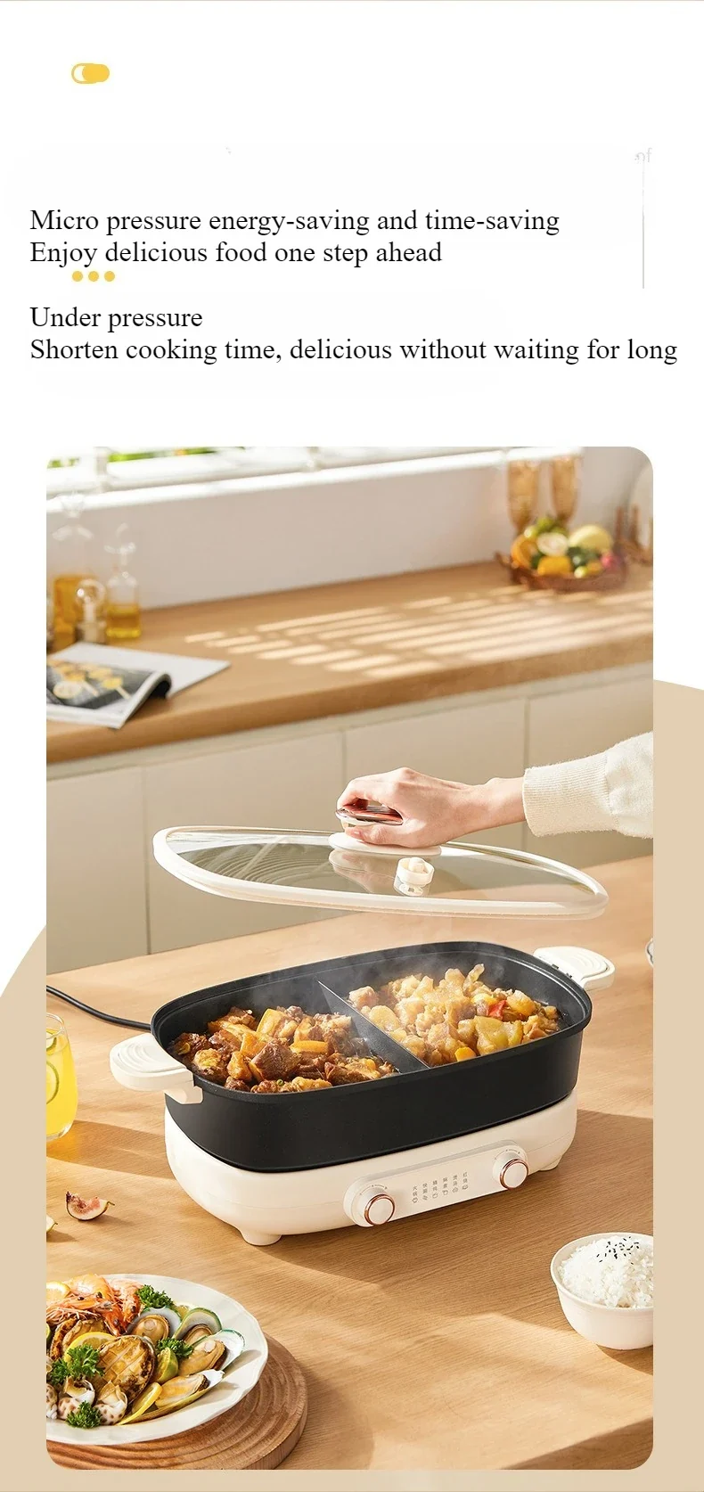 220V Non Stick Electric Hotpot Household Mandarin Duck Split Multi Functional Electric Boiling Pot