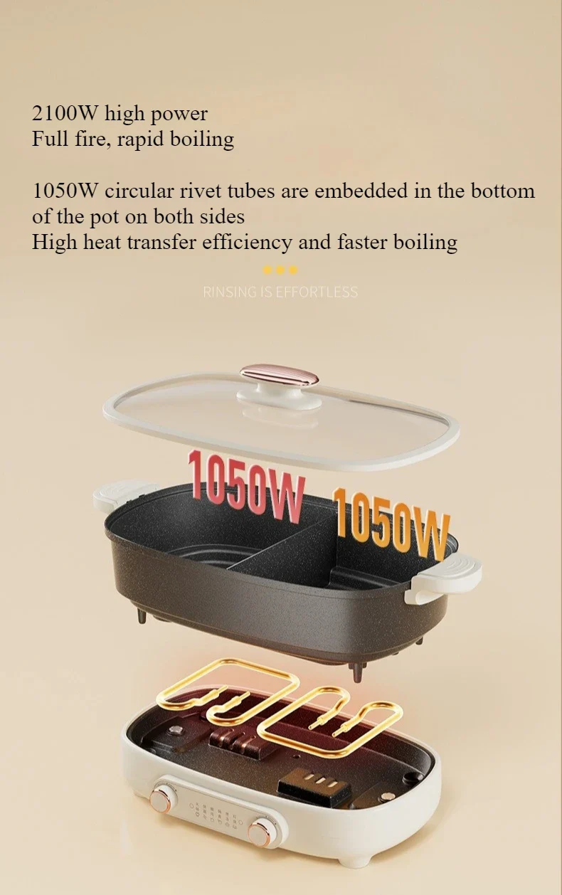 220V Non Stick Electric Hotpot Household Mandarin Duck Split Multi Functional Electric Boiling Pot