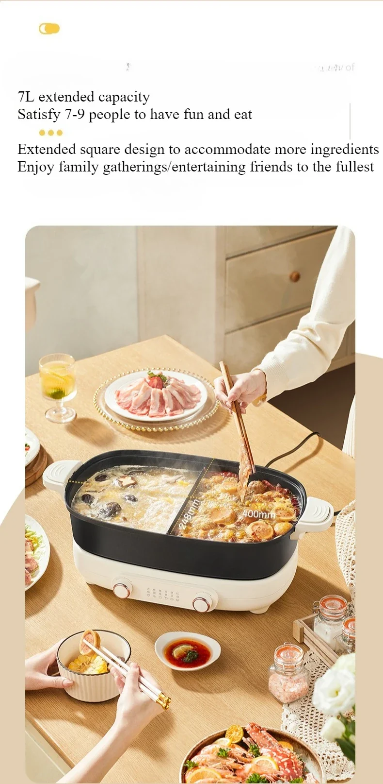 220V Non Stick Electric Hotpot Household Mandarin Duck Split Multi Functional Electric Boiling Pot