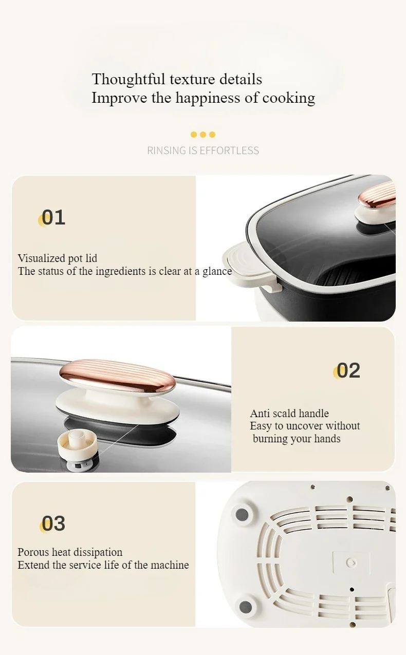 220V Non Stick Electric Hotpot Household Mandarin Duck Split Multi Functional Electric Boiling Pot