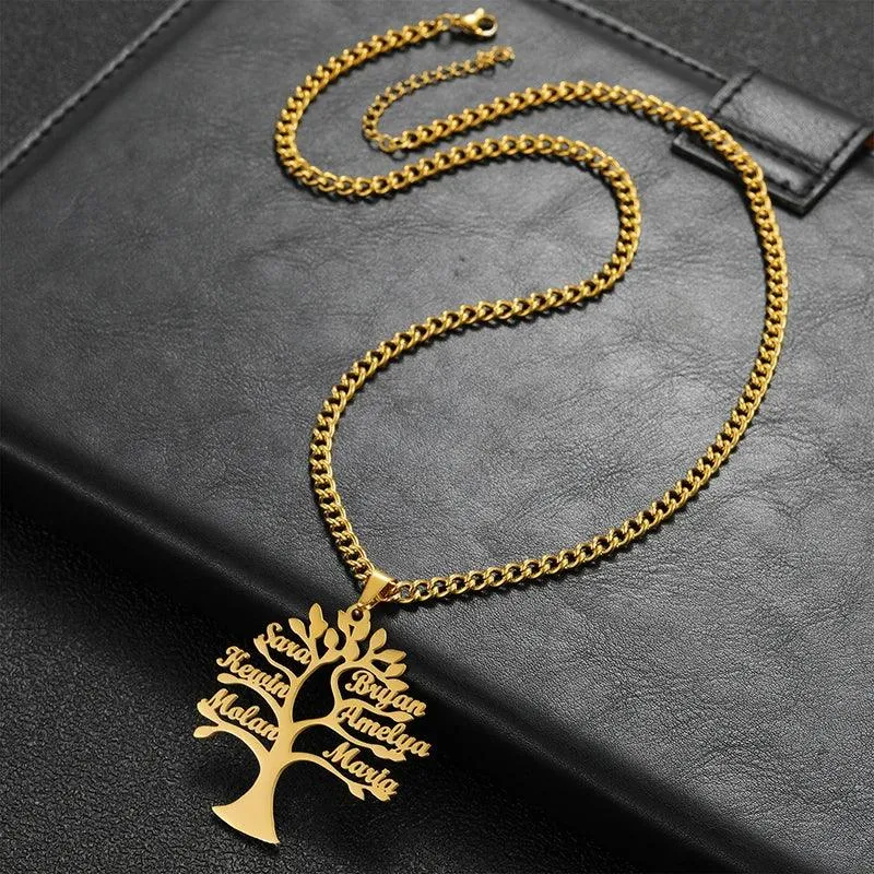 Custom Tree of Life Necklace for Women Men Stainless Steel Family1-6 Names Pendant with 3mm chain Parents Friends Jewellery Gift