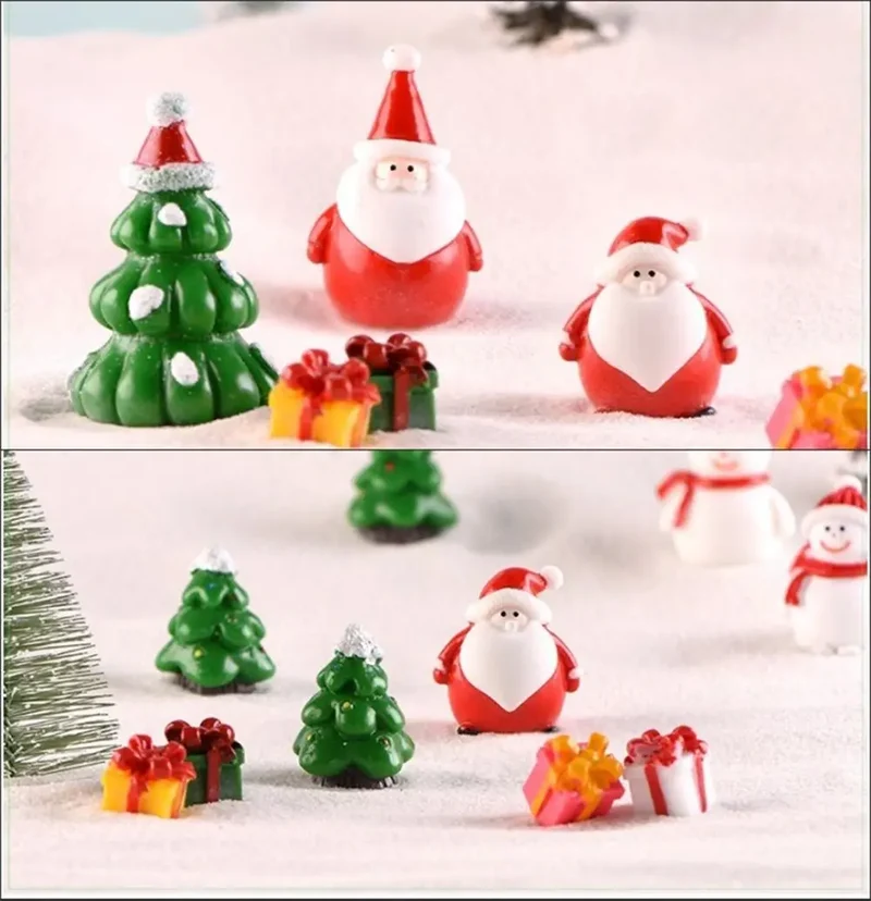 Gift Box Snowman Terrarium Dollhouse Fairy Garden Figures Micro Landscape Ornaments Figurines Christmas Miniature