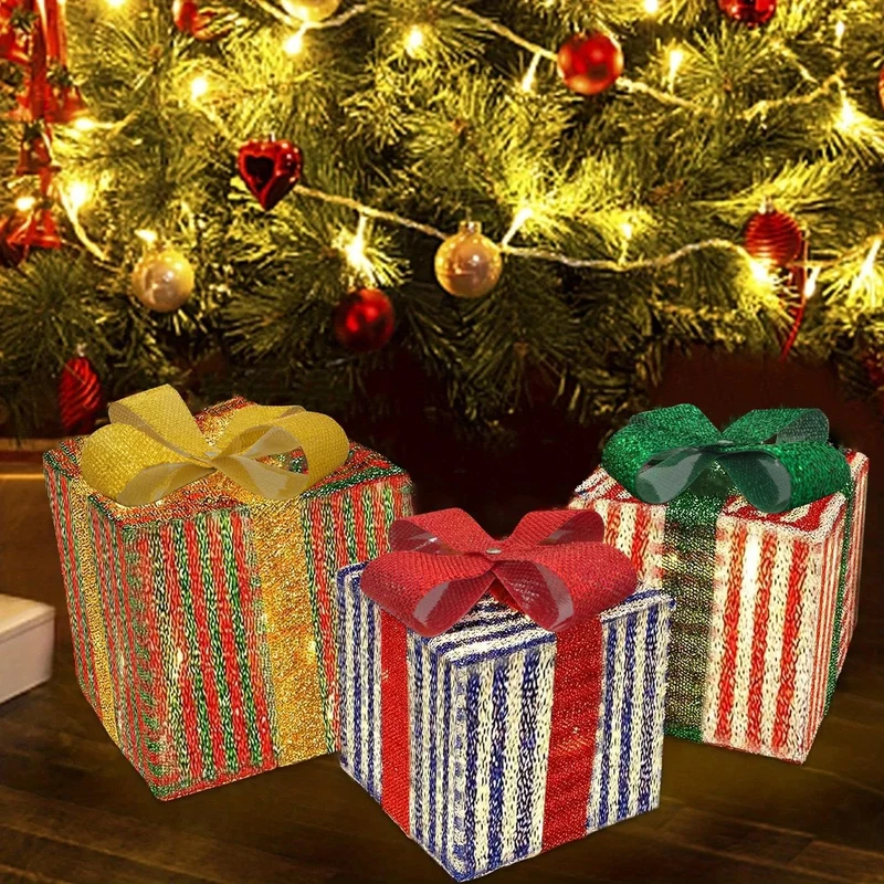 3PC Christmas Light Up Gift Box, LED Indoor Outdoor Decoration, Lighted Christmas Box Gift Decoration Indoor Outdoor Patio