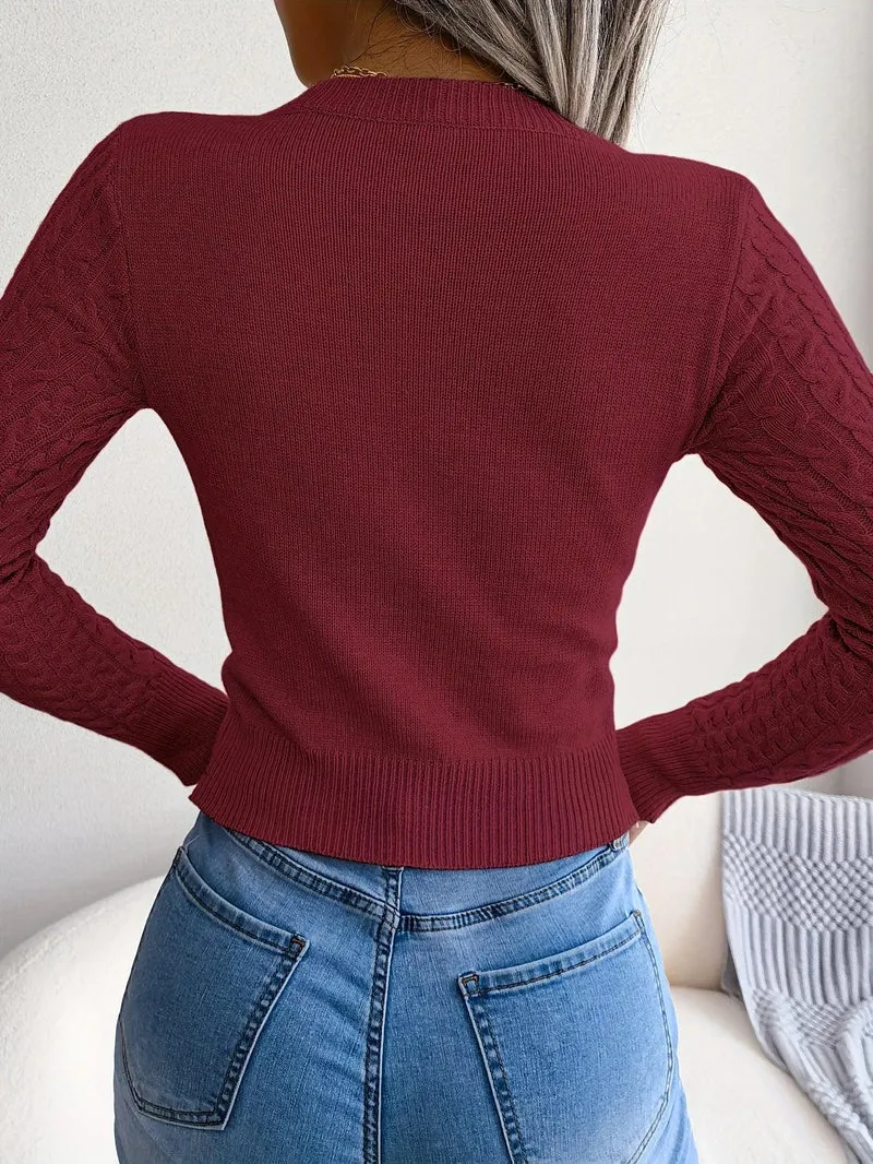 Women'S Long Sleeve Hollow Sweater | High Stretch Fabric, Crew Neck, Sexy Slim Fit, Autumn/Winter
