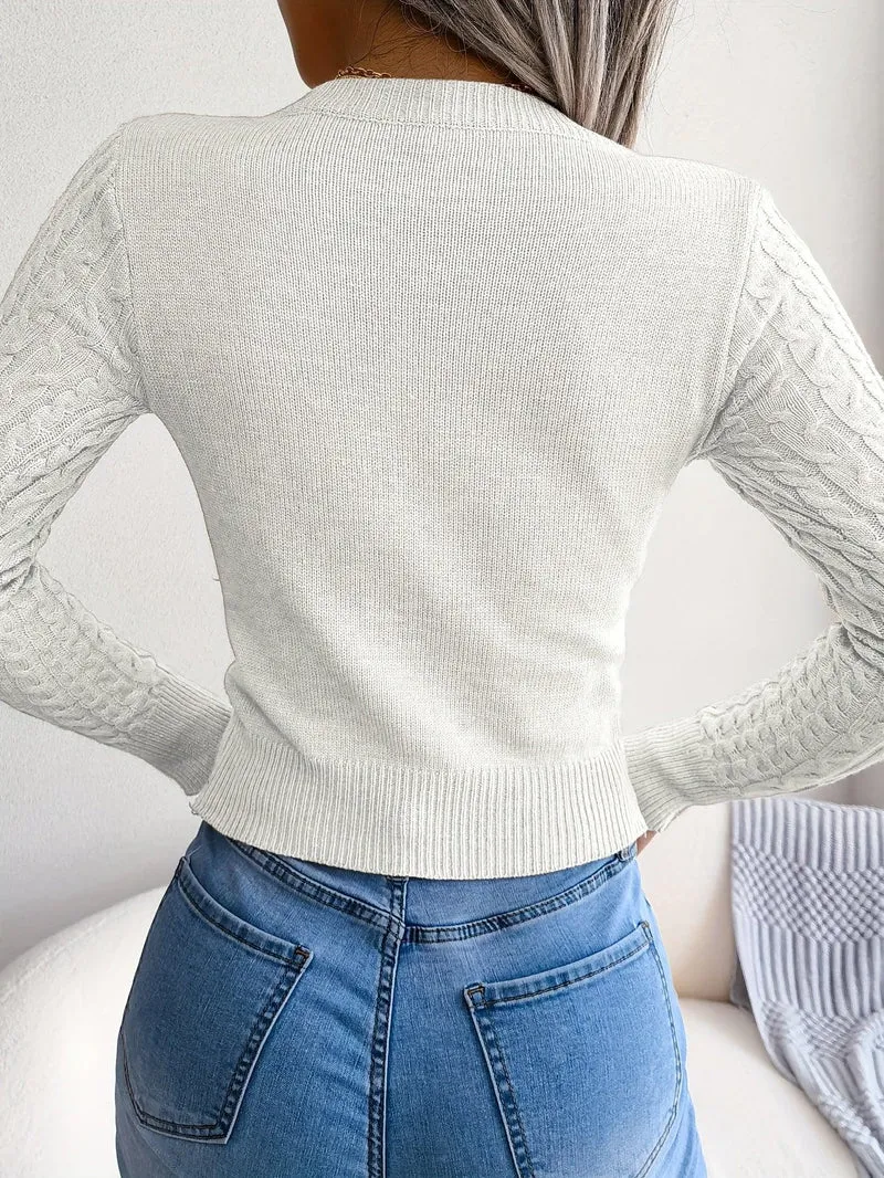 Women'S Long Sleeve Hollow Sweater | High Stretch Fabric, Crew Neck, Sexy Slim Fit, Autumn/Winter