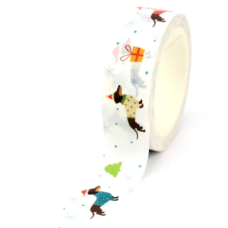 2023 NEW 1PC. 10M Decor Dachshund Christmas Seasonal Washi Tape for Journaling Adhesive Masking Tape Cute Stationery