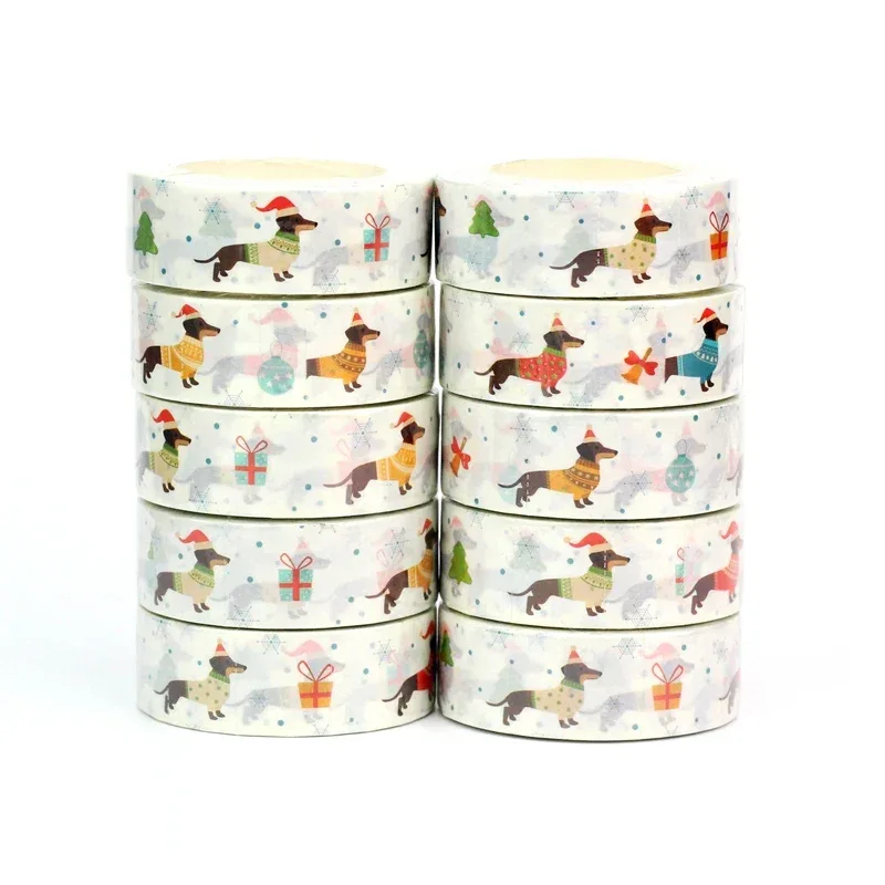 2023 NEW 1PC. 10M Decor Dachshund Christmas Seasonal Washi Tape for Journaling Adhesive Masking Tape Cute Stationery