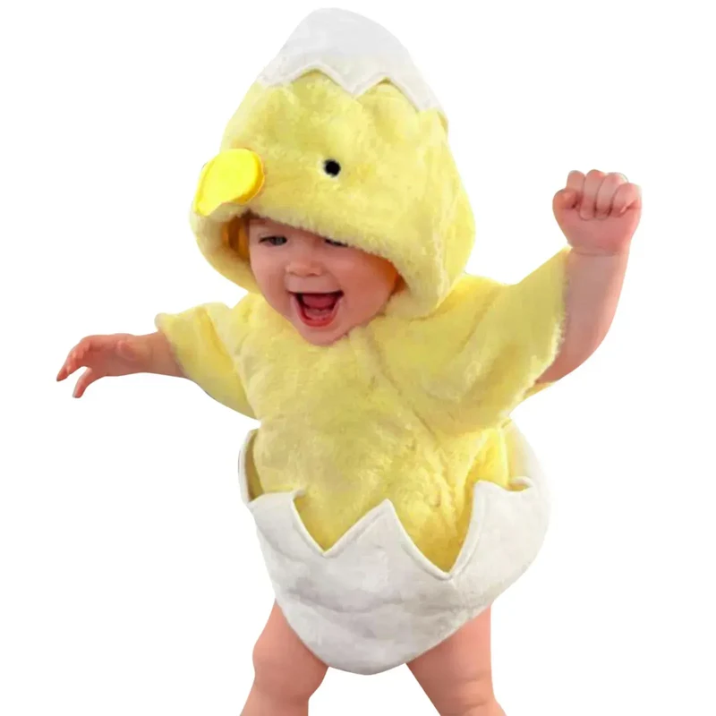 New Baby Boys Girls Chicken Costume Short Sleeve Snap Up Plush Romper Newborn Chick Egg Costume Infant Clothes Christmas Party