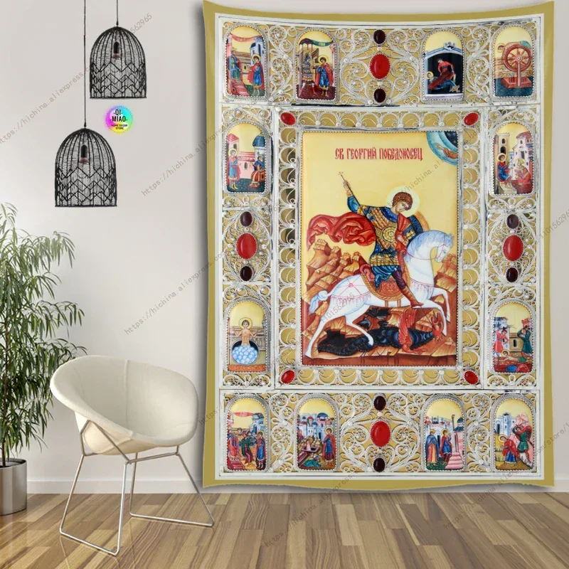 Icon of Christ Tapestry Jesus Easter Wall Decor God Home Decoration Blessed Virgin Mary Wall Tapestries Christmas Room Decor