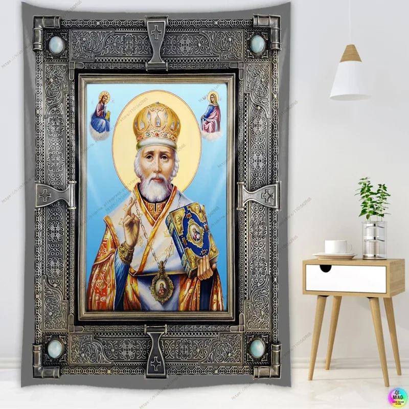 Icon of Christ Tapestry Jesus Easter Wall Decor God Home Decoration Blessed Virgin Mary Wall Tapestries Christmas Room Decor