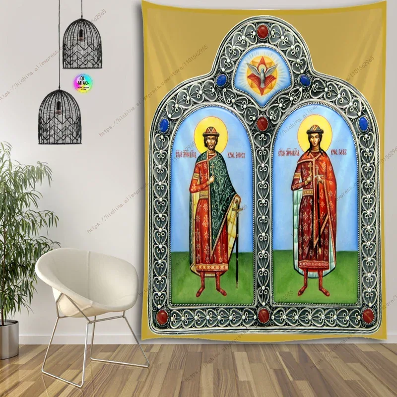 Icon of Christ Tapestry Jesus Easter Wall Decor God Home Decoration Blessed Virgin Mary Wall Tapestries Christmas Room Decor